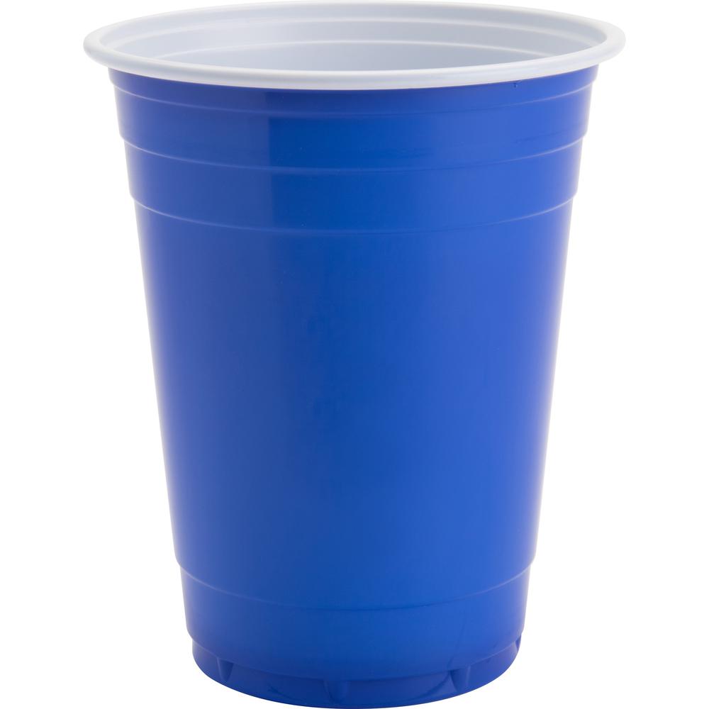 Genuine Joe 16 oz Plastic Party Cups - 16 fl oz - 50 / Pack - Blue, White - Plastic - Party, Cold Drink. Picture 1
