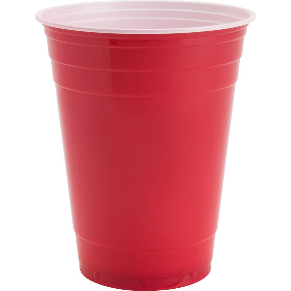 Genuine Joe 16 oz Party Cups - 50 / Pack - Red - Plastic - Party, Cold Drink. Picture 1