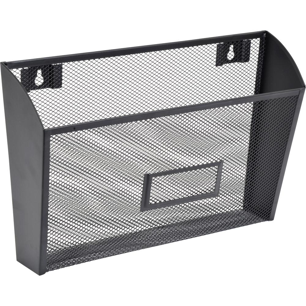 Lorell Mesh Wire Wall Pocket - 6.6" Height x 12.6" Width x 4.8" Depth - Black - 1 Each. Picture 1