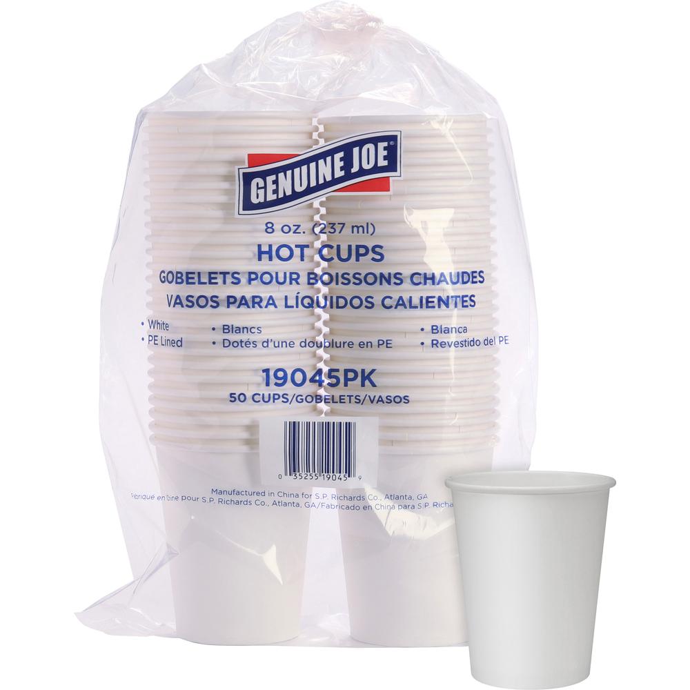Genuine Joe 8 oz Disposable Hot Cups - 50.0 / Pack - 20 / Carton - White - Polyurethane - Hot Drink, Beverage. Picture 1