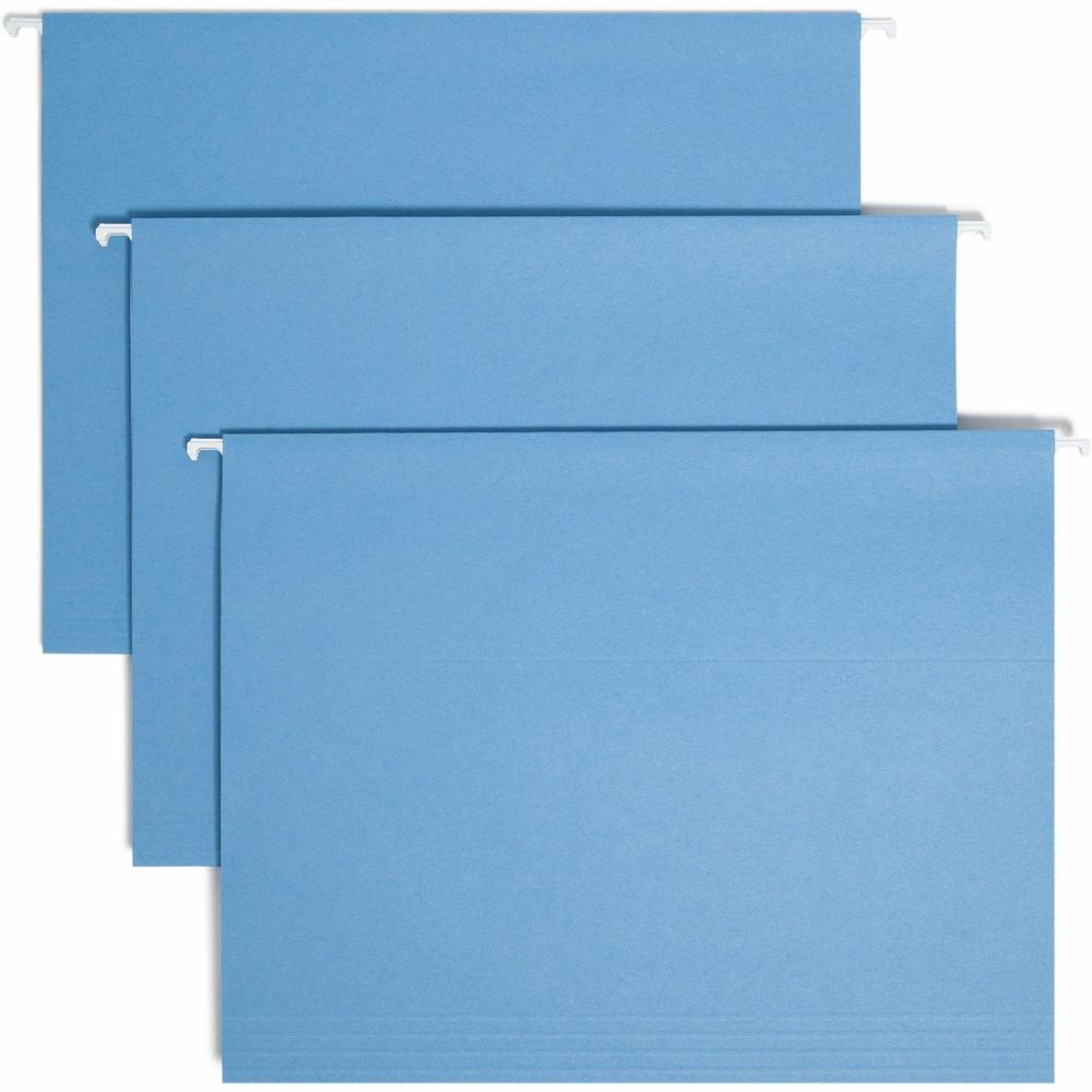 Smead 1/3 Tab Cut Letter Recycled Hanging Folder - 8 1/2" x 11" - Top Tab Location - Assorted Position Tab Position - Poly - Blue - 10% Paper Recycled - 25 / Box. Picture 1