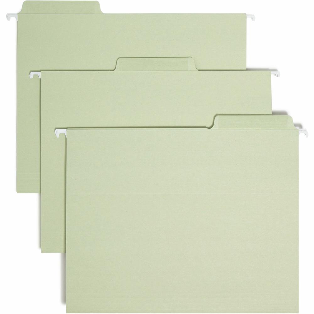Smead FasTab 1/3 Tab Cut Letter Recycled Hanging Folder - 8 1/2" x 11" - Top Tab Location - Assorted Position Tab Position - Moss - 10% Recycled - 20 / Box. Picture 1