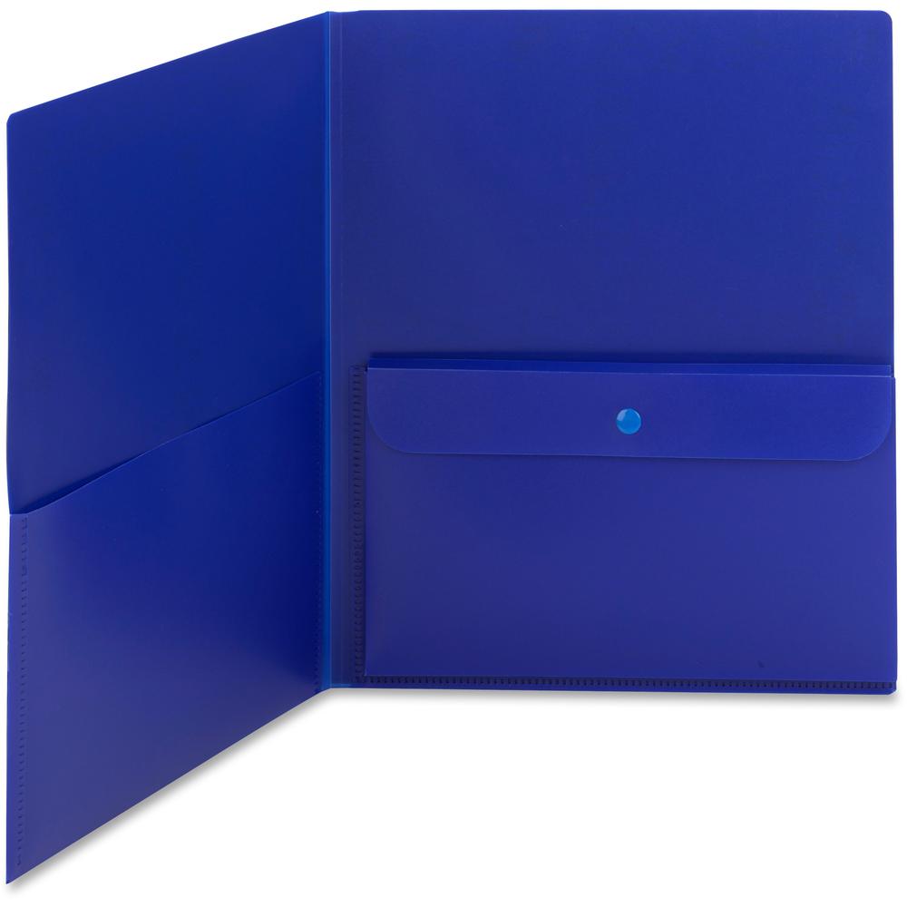 Smead Poly Two-Pocket Folders with Security Pocket - Letter - 8 1/2" x 11" Sheet Size - 50 Sheet Capacity - 2 Pocket(s) - Polypropylene - Dark Blue - 5 / Pack. Picture 1