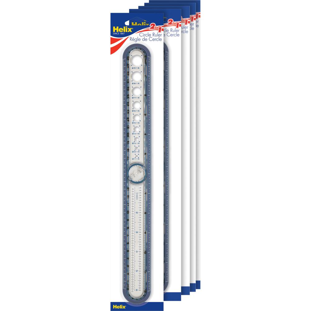 Helix Ruler - 30cm / 12" Graduations - Imperial, Metric Measuring System - Plastic - 5 / Box - Assorted. Picture 1
