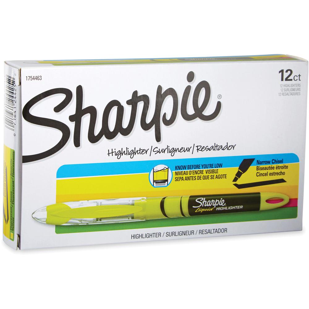Sharpie Accent Highlighter - Liquid Pen - Micro Marker Point - Chisel Marker Point Style - Yellow Pigment-based Ink - 1 Dozen. Picture 1