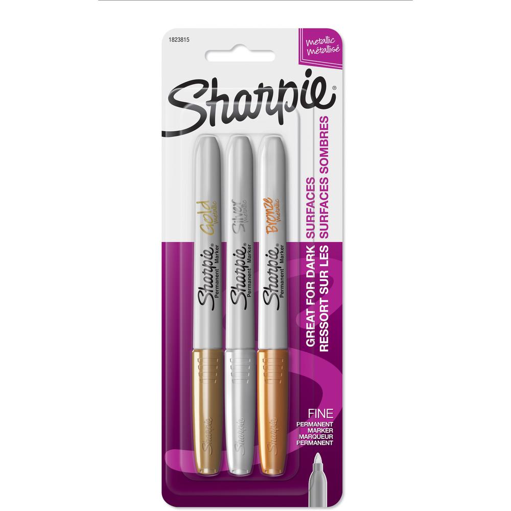 Sharpie Metallic Fine Point Permanent Marker - Fine Marker Point - Gold, Silver, Bronze Alcohol Based Ink - 3 / Set. The main picture.