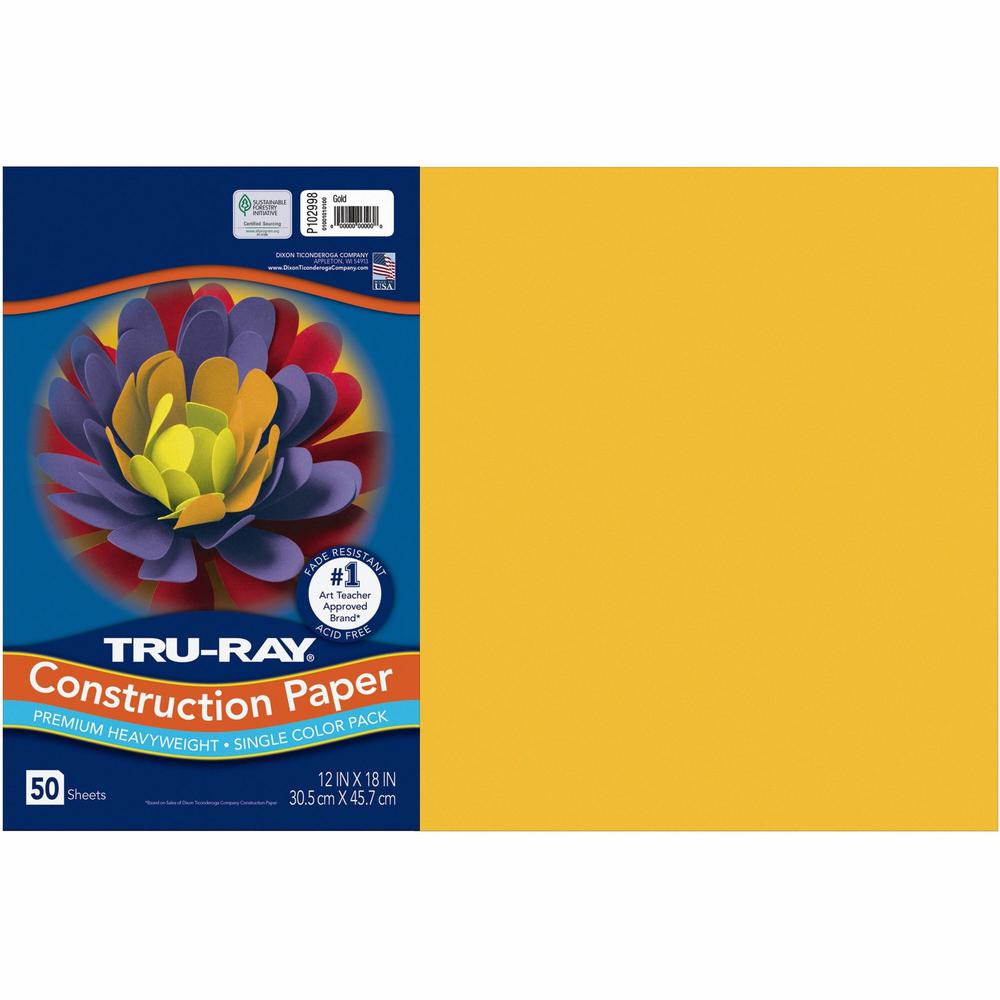 Tru-Ray Construction Paper - Project - 18"Width x 12"Length - 50 / Pack - Gold - Sulphite. Picture 1