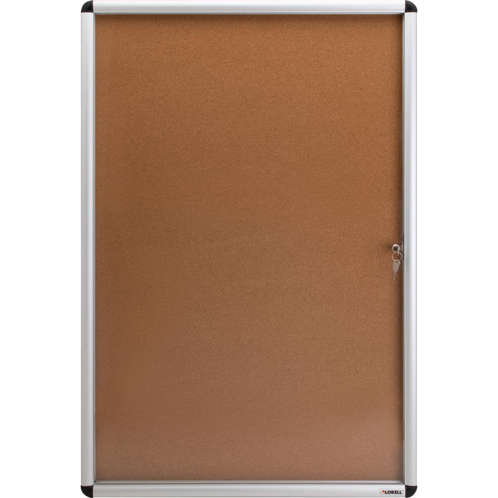 Lorell Enclosed Cork Bulletin Board - 36" Height x 24" Width - Natural Cork Surface - Lock, Resilient, Durable, Self-healing - Aluminum Frame - 1 Each. Picture 1