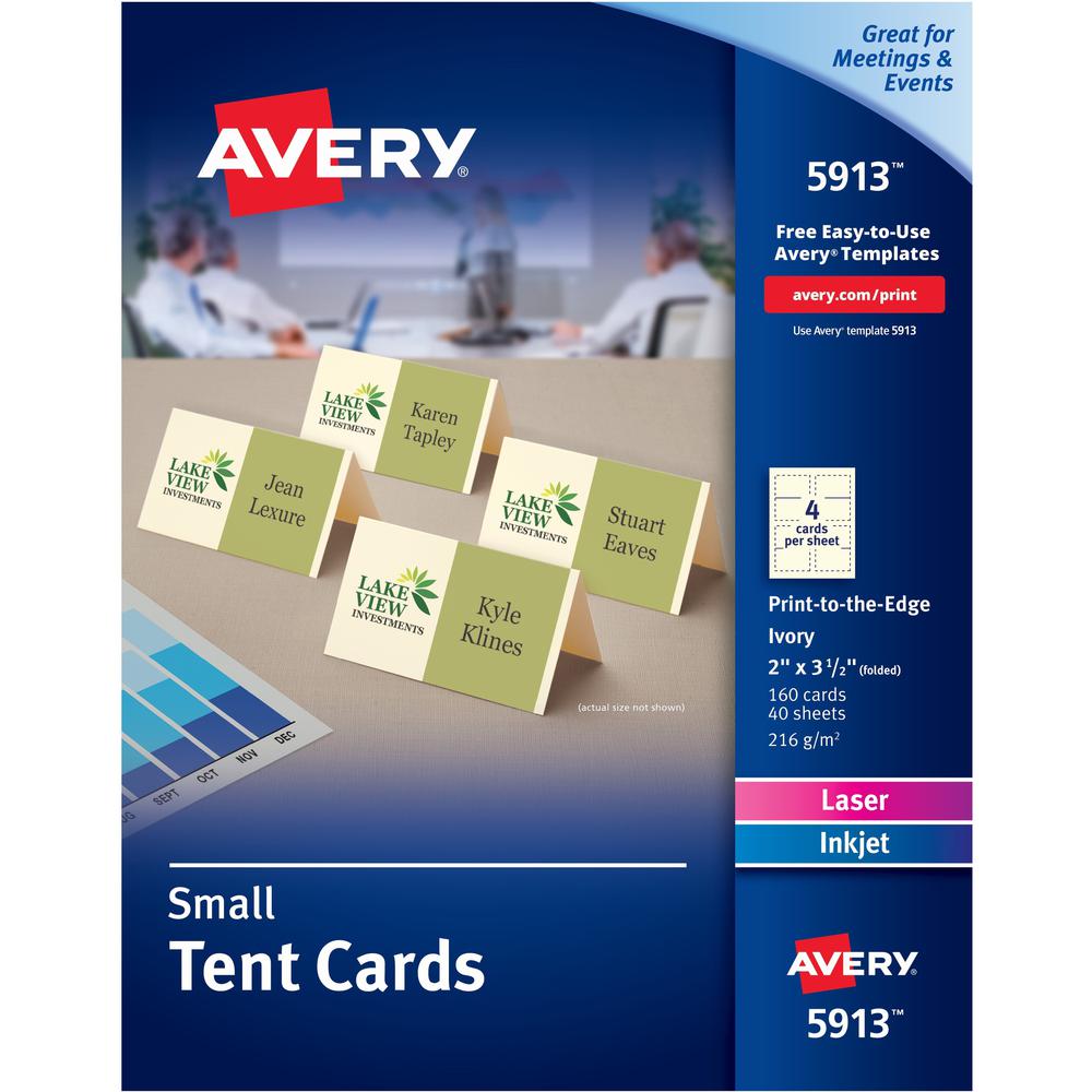 Avery&reg; Sure Feed Tent Cards - 79 Brightness - 2" x 3 1/2" - 160 / Pack - FSC Mix - Heavyweight, Durable, Repositionable, Rounded Corner, Uncoated - Ivory. Picture 1