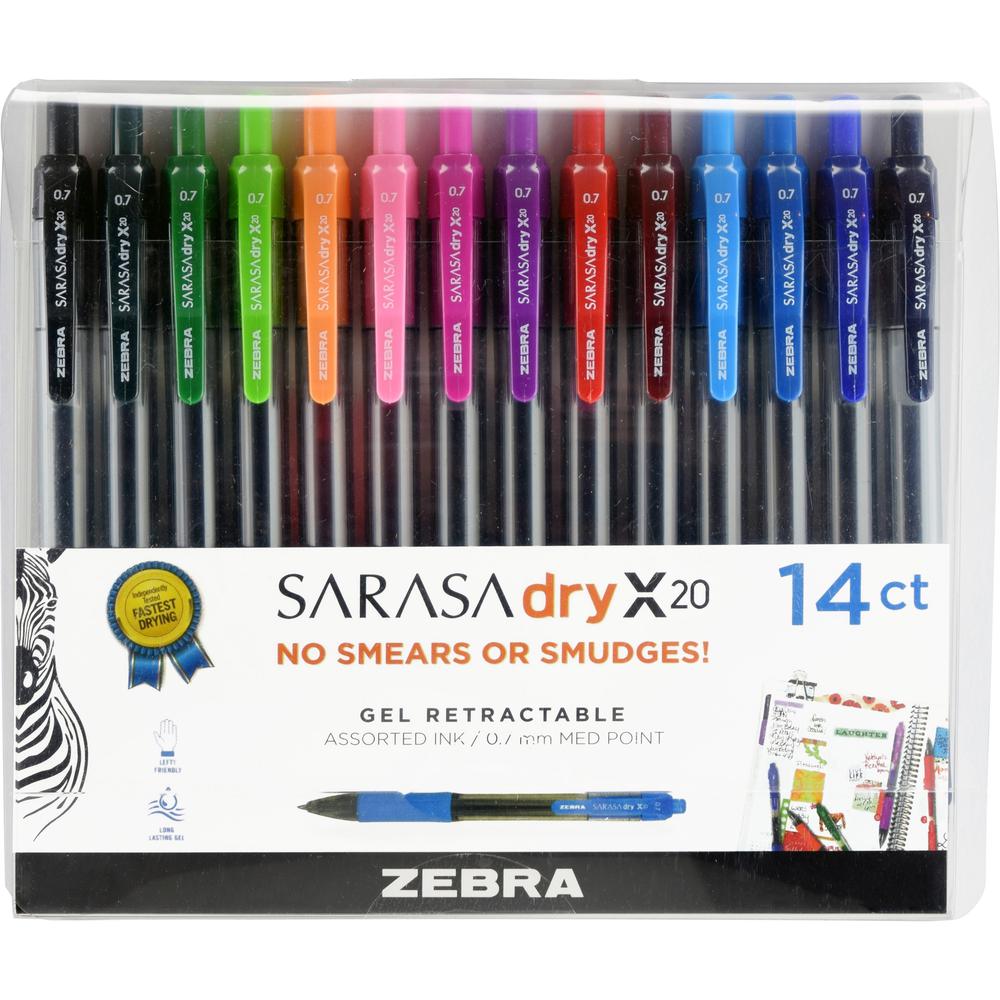 Zebra SARASA dry X20 Retractable Gel Pen - Medium Pen Point - 0.7 mm Pen Point Size - Retractable - Blue Gel-based Ink - Plastic Barrel - 14 / Pack. Picture 1