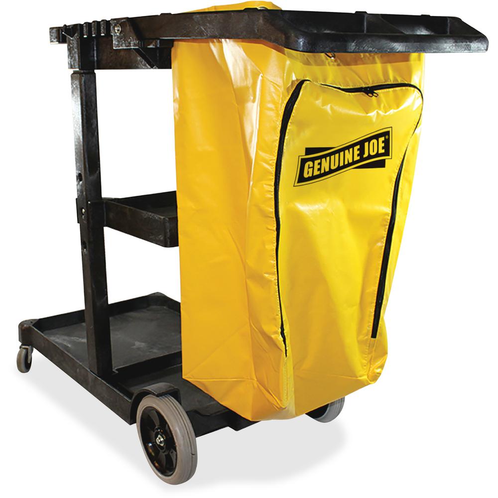 Genuine Joe Workhorse Janitor's Cart - x 40" Width x 20.5" Depth x 38" Height - Charcoal, Yellow - 1 Each. Picture 1