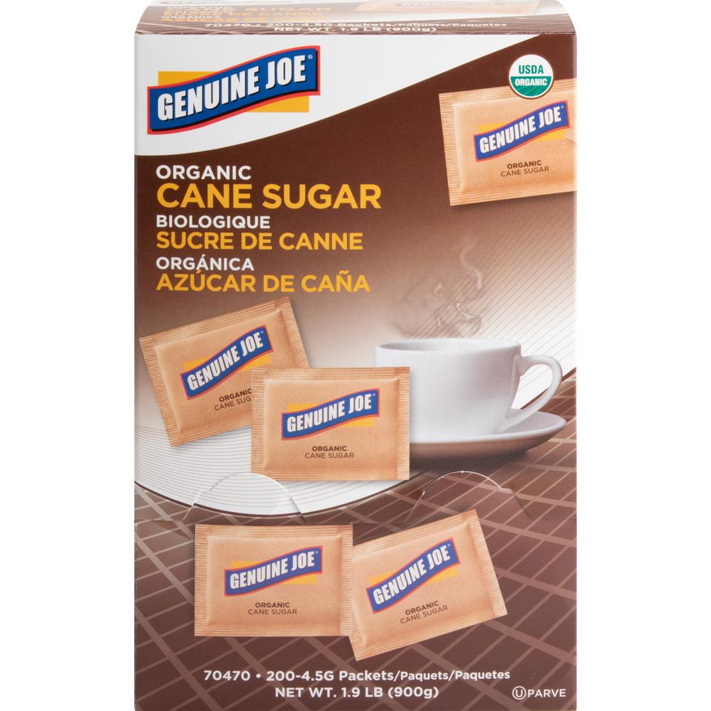 Genuine Joe Turbinado Natural Cane Sugar Packets - Packet - 0.159 oz (4.5 g) - Molasses Flavor - Natural Sweetener - 200/Box. Picture 1