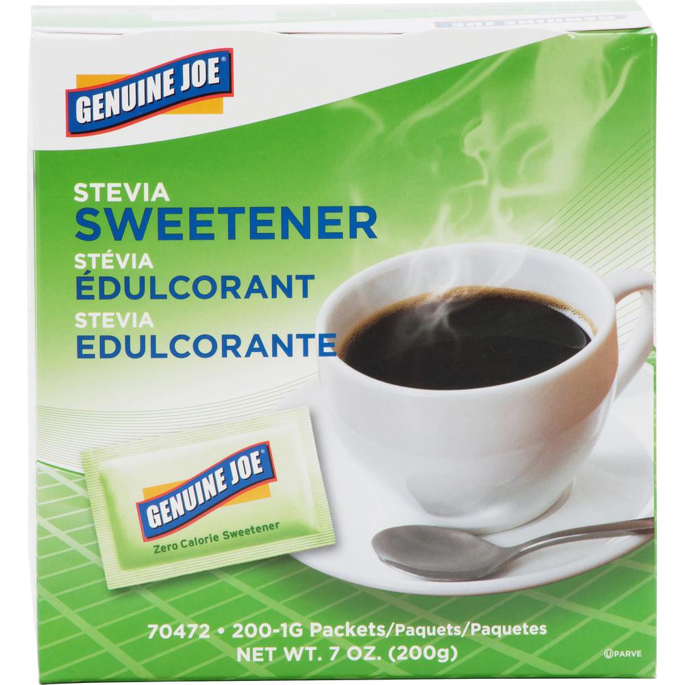 Genuine Joe Stevia Natural Sweetener Packets - 0 lb (0 oz) - Natural Sweetener - 200/Box. Picture 1