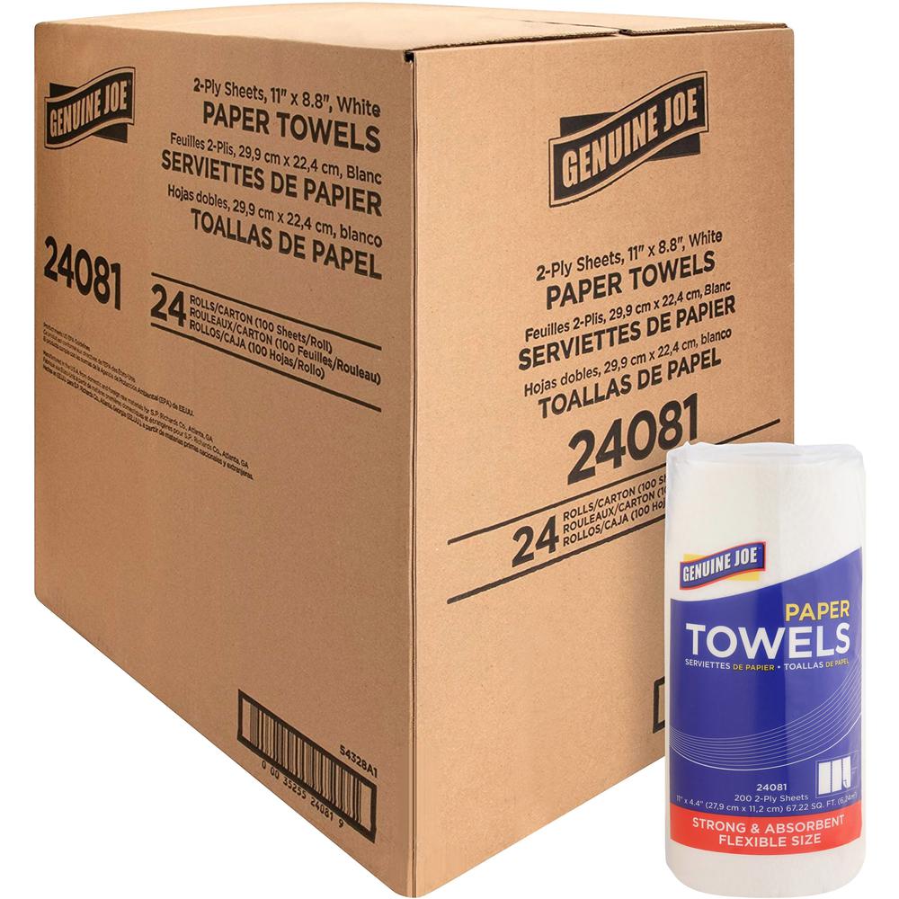 Genuine Joe Kitchen Roll Flexible Size Towels - 2 Ply - 1.63" Core - White - 24 / Carton. Picture 1