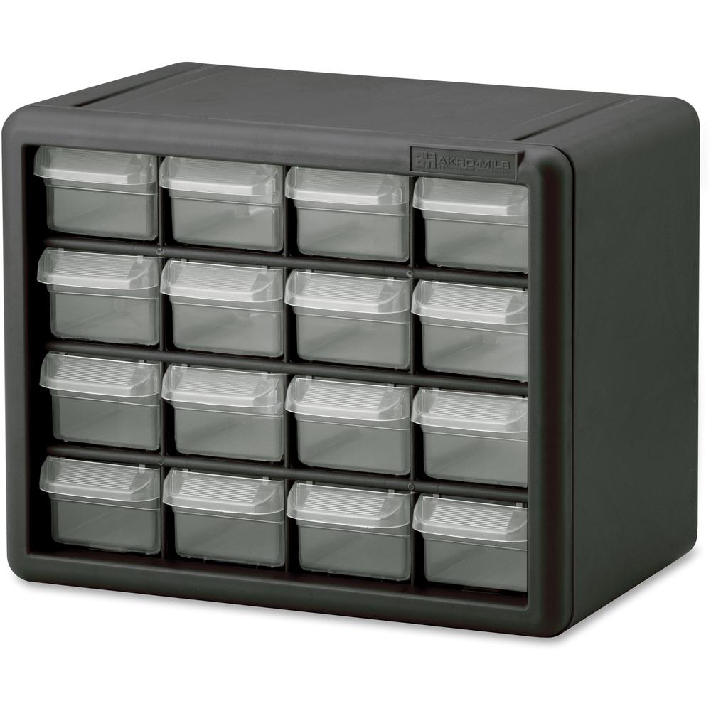 Akro-Mils 16-Drawer Plastic Storage Cabinet - 16 Drawer(s) - 8.5" Height x 6.4" Width10.5" Length%Floor - Stackable, Finger Grip, Unbreakable - Black - Polymer, Plastic - 1 Each. Picture 1