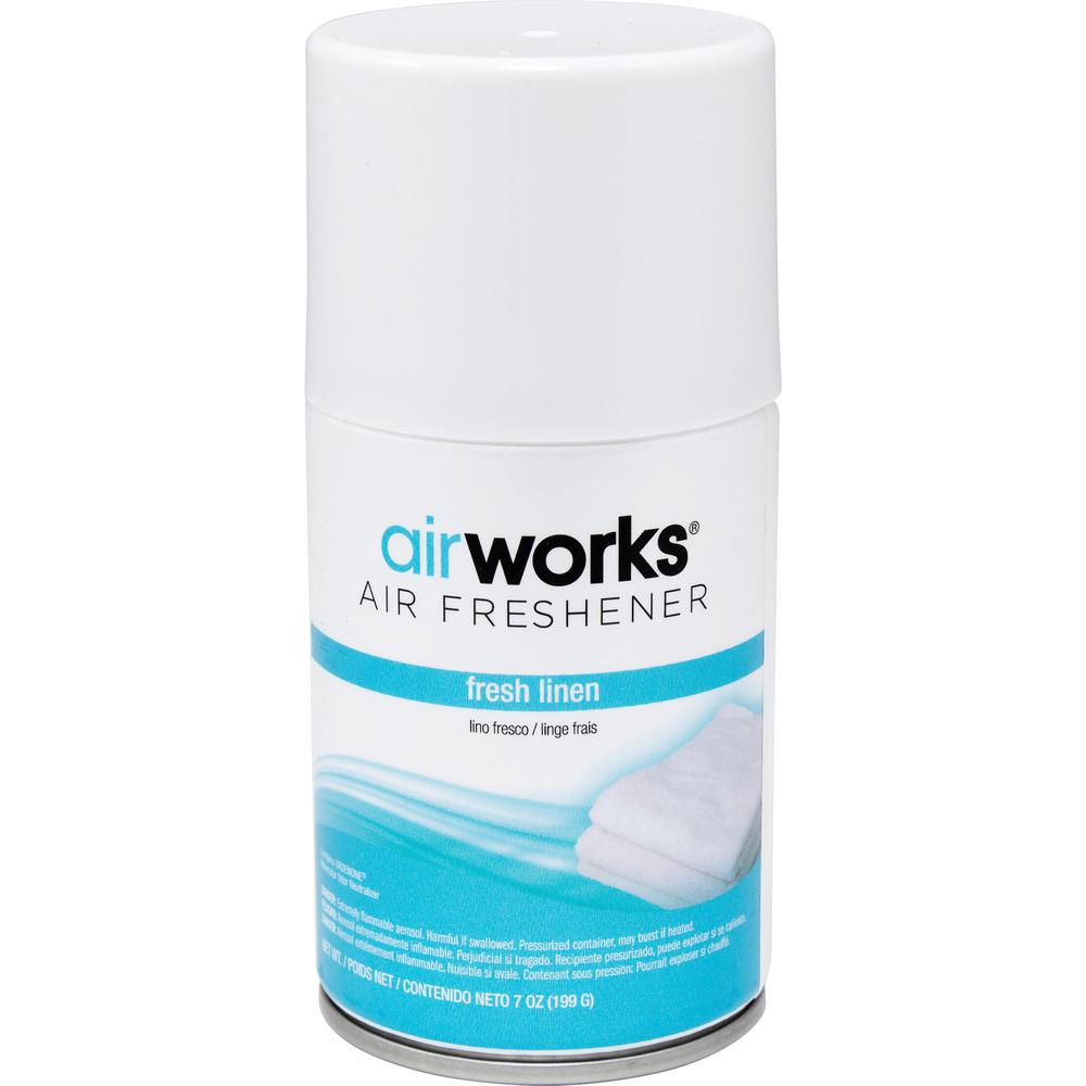 AirWorks Metered Aerosol Air Fresheners - Aerosol - 6000 ft³ - 7 oz - Fresh Linen - 12 / Carton. Picture 1