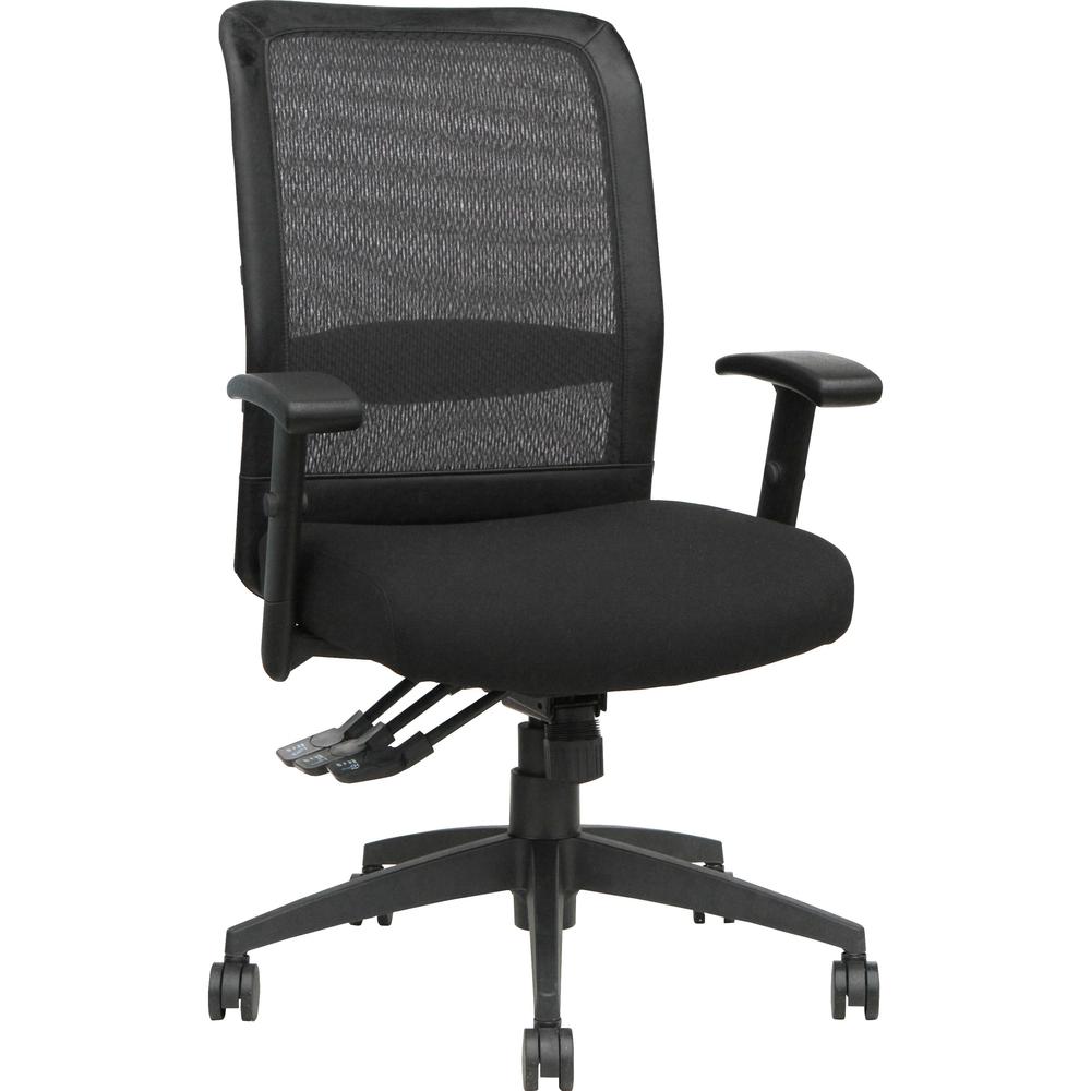 Lorell Executive High-Back Mesh Multifunction Chair - Black Fabric Seat - Black Back - Steel Frame - 5-star Base - Black - 1 Each. Picture 1
