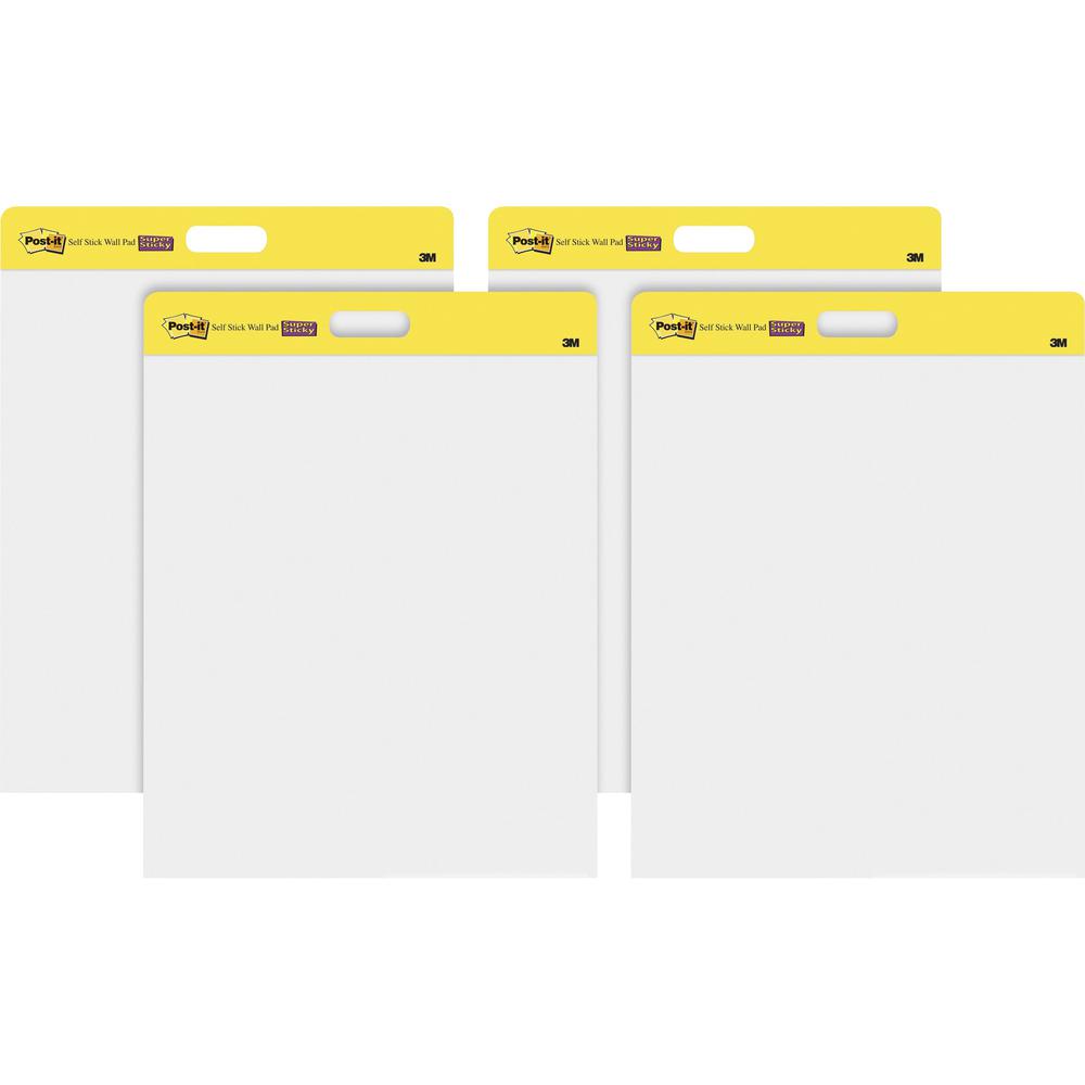 Post-it&reg; Self-Stick Wall Pads - 20 Sheets - Plain - Stapled - 18.50 lb Basis Weight - 20" x 23" - White Paper - Self-adhesive, Repositionable, Bleed Resistant, Cardboard Back - 4 / Carton. Picture 1