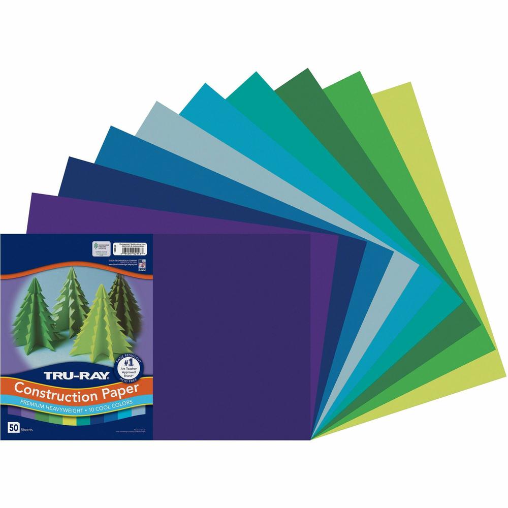 Tru-Ray Construction Paper - Project, Bulletin Board - 18"Width x 12"Length - 1 / Pack - Cool Assorted - Paper. Picture 1