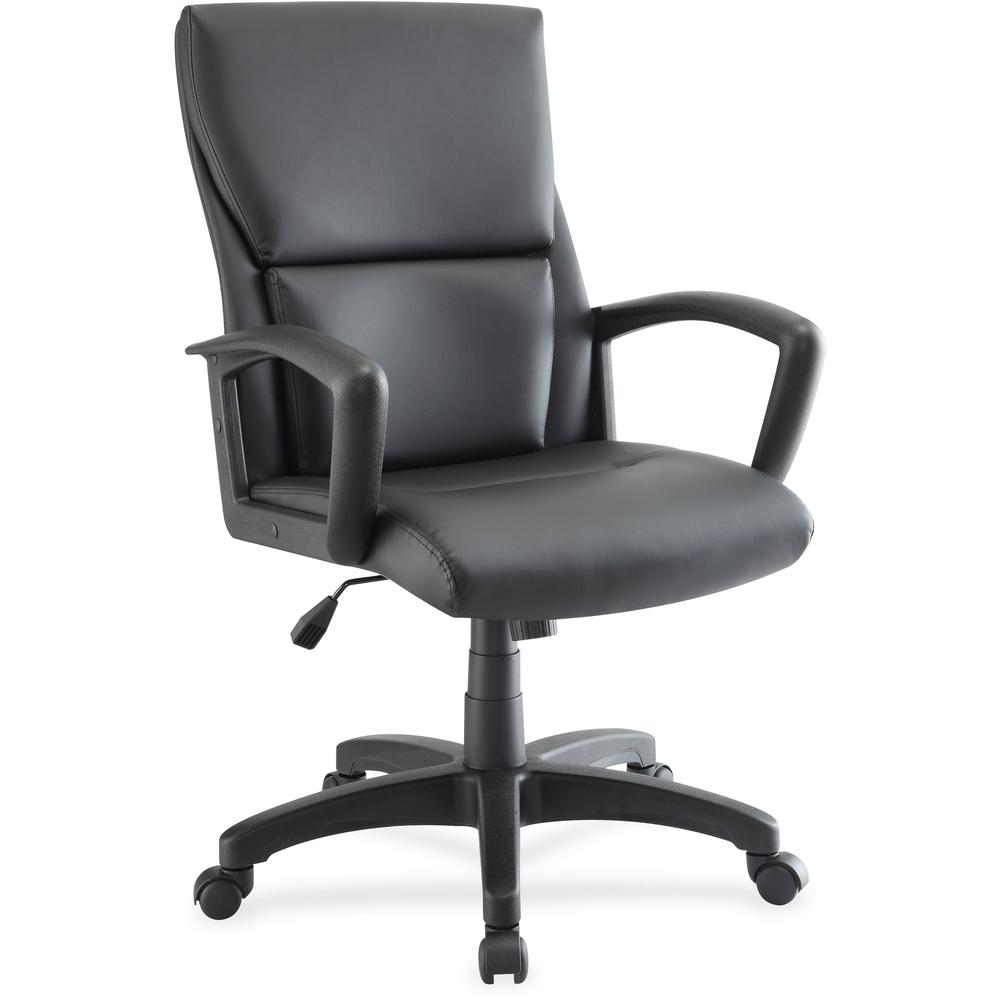Lorell European Design Executive Mid-back Office Chair - Black Bonded Leather Seat - Black Bonded Leather Back - 5-star Base - Black - 1 Each. Picture 1