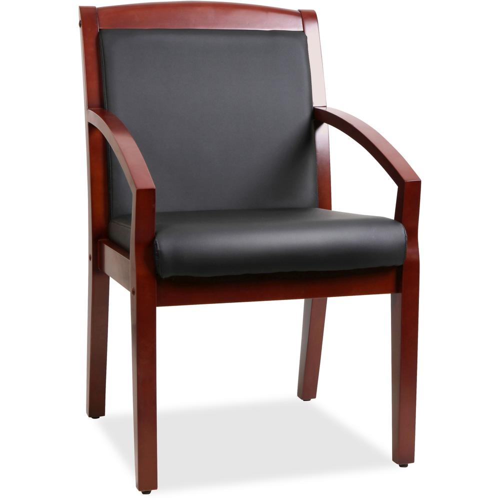 Lorell Sloping Arms Wood Frame Guest Chair - Black Bonded Leather Seat - Black Bonded Leather Back - Cherry Wood Frame - Four-legged Base - 1 Each. Picture 1