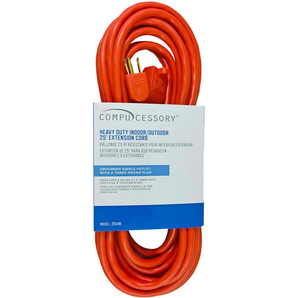 Compucessory Heavy-duty Indoor/Outdoor Extension Cord - 16 Gauge - 125 V AC / 13 A - Orange - 25 ft Cord Length - 1. Picture 1