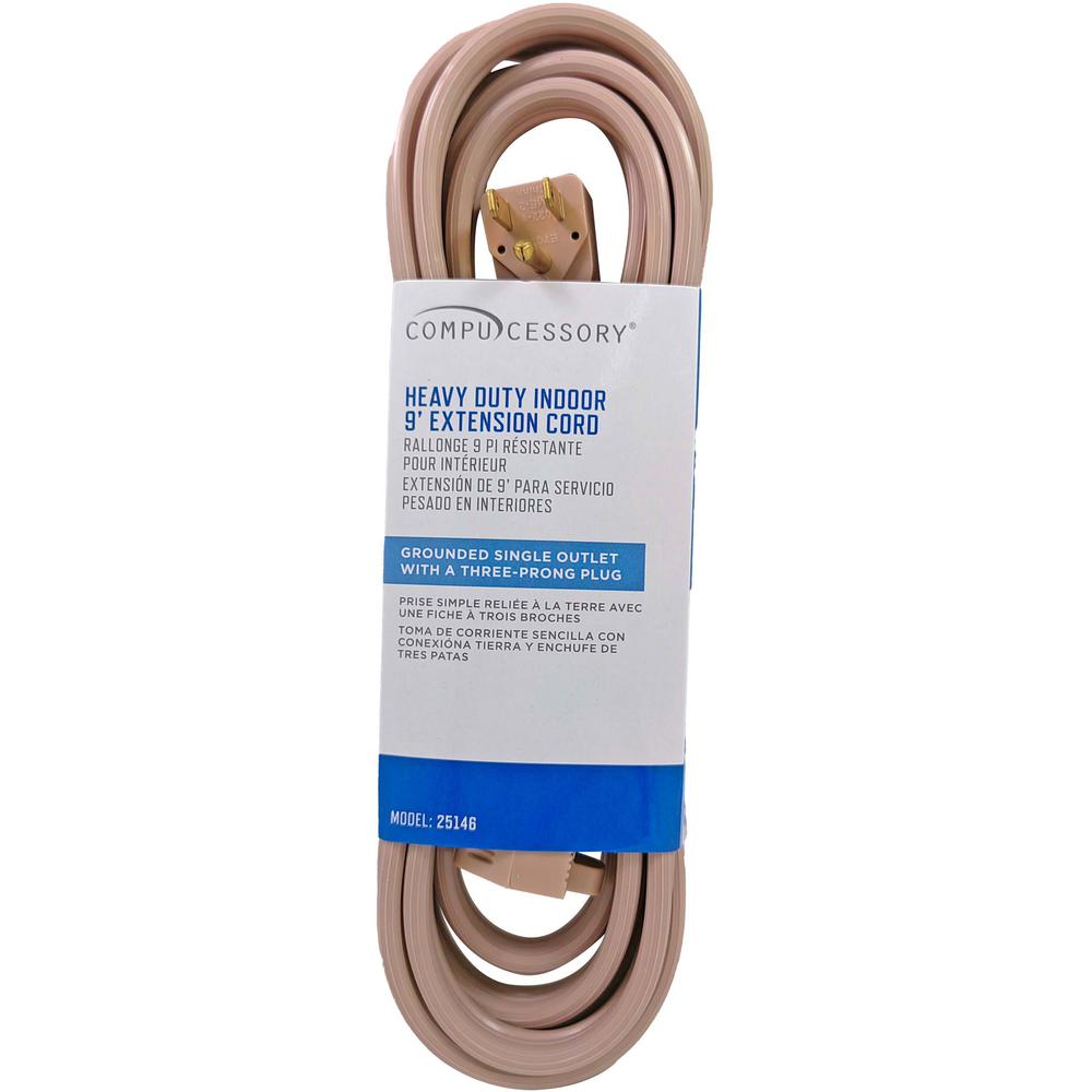 Compucessory Heavy Duty Indoor Extension Cord - 14 Gauge - 125 V AC / 15 A - Gray - 9 ft Cord Length - 1. The main picture.