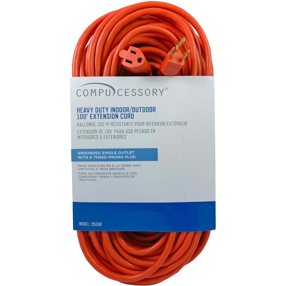 Compucessory Heavy-duty Indoor/Outdoor Extension Cord - 16 Gauge - 125 V AC / 13 A - Orange - 100 ft Cord Length - 1. Picture 1