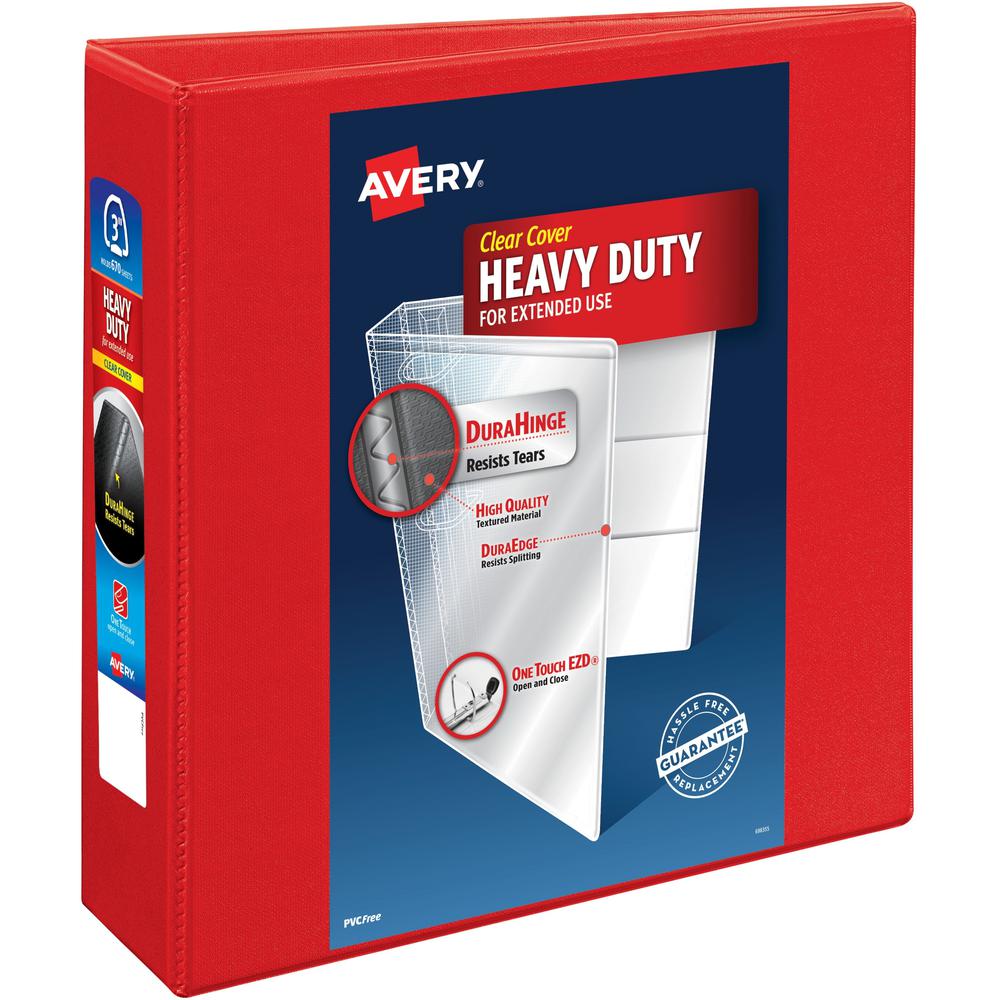 Avery&reg; Heavy-Duty View Red 3" Binder (79325) - Avery&reg; Heavy-Duty View 3 Ring Binder, 3" One Touch EZD&reg; Rings, 3.5" Spine, 1 Red Binder (79325). Picture 1