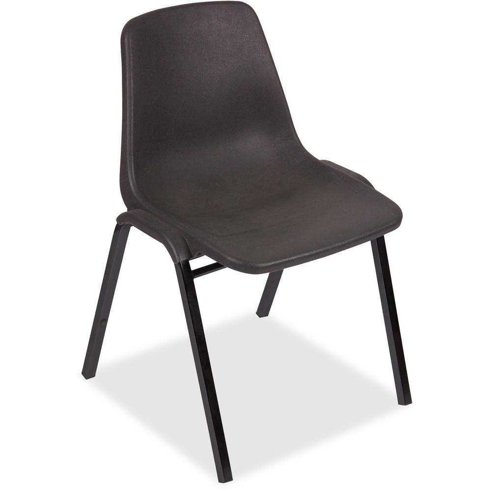 Lorell Plastic Stacking Chairs - 4/CT - Black Polypropylene Seat - Black Polypropylene Back - Black, Powder Coated Metal Frame - Arched Base - 4 / Carton. Picture 1