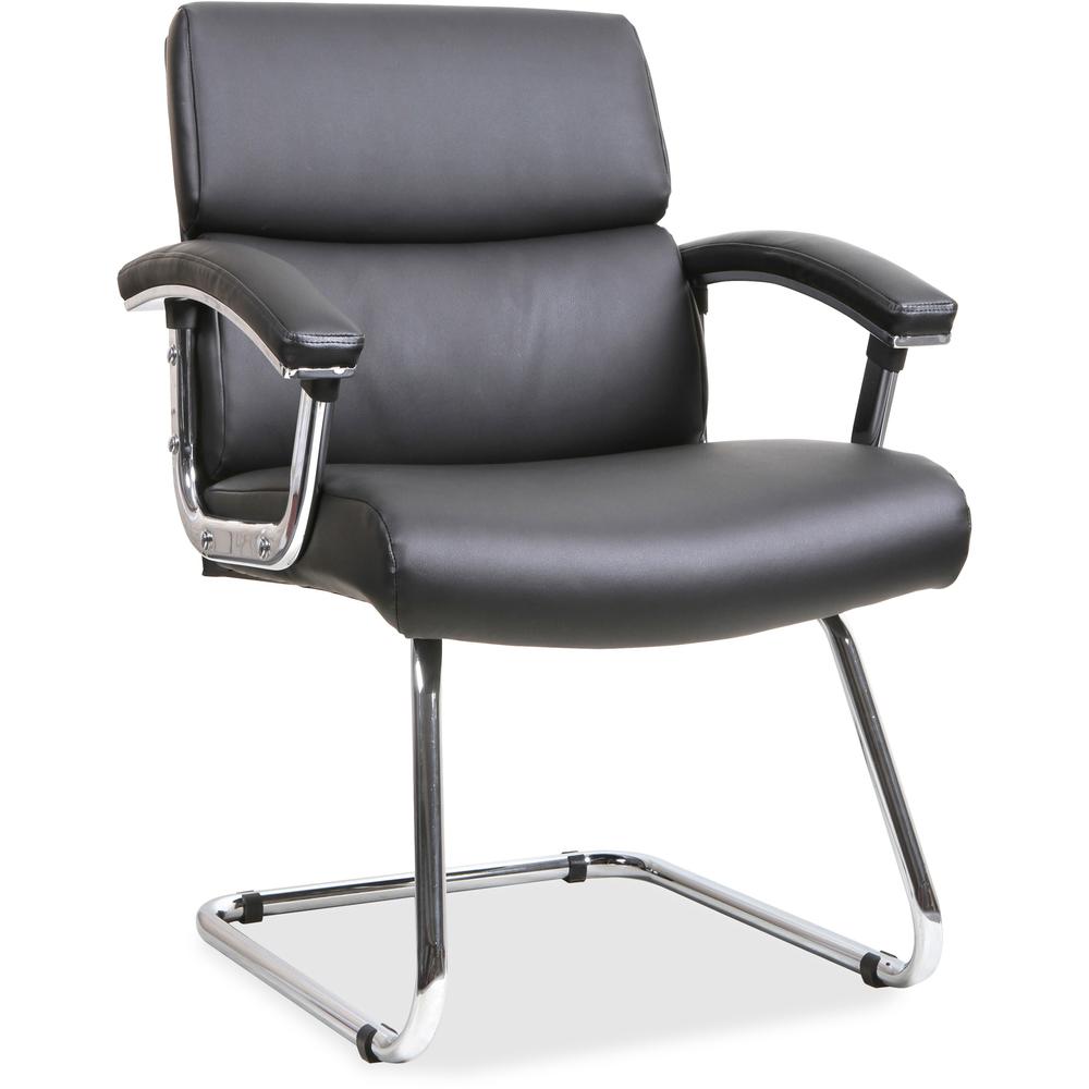 Lorell Sled Base Leather Guest Chair - Black Bonded Leather Seat - Black Back - Sled Base - Black - Leather - 1 Each. Picture 1