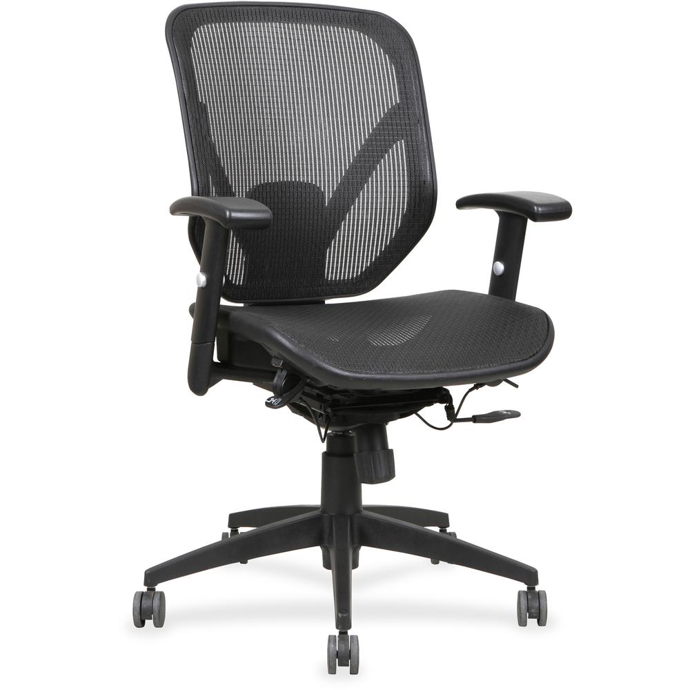 Lorell Mesh Seat/Back Mid-back Chair - Black Seat - Black Back - Plastic Frame - 5-star Base - Black - 1 Each. Picture 1