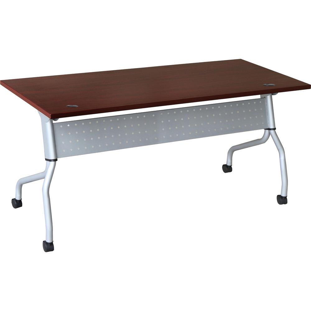 Lorell Mahogany Flip Top Training Table - Rectangle Top - Four Leg Base - 4 Legs x 23.60" Table Top Width x 72" Table Top Depth - 29.50" Height x 70.88" Width x 23.63" Depth - Assembly Required - Maho. Picture 1