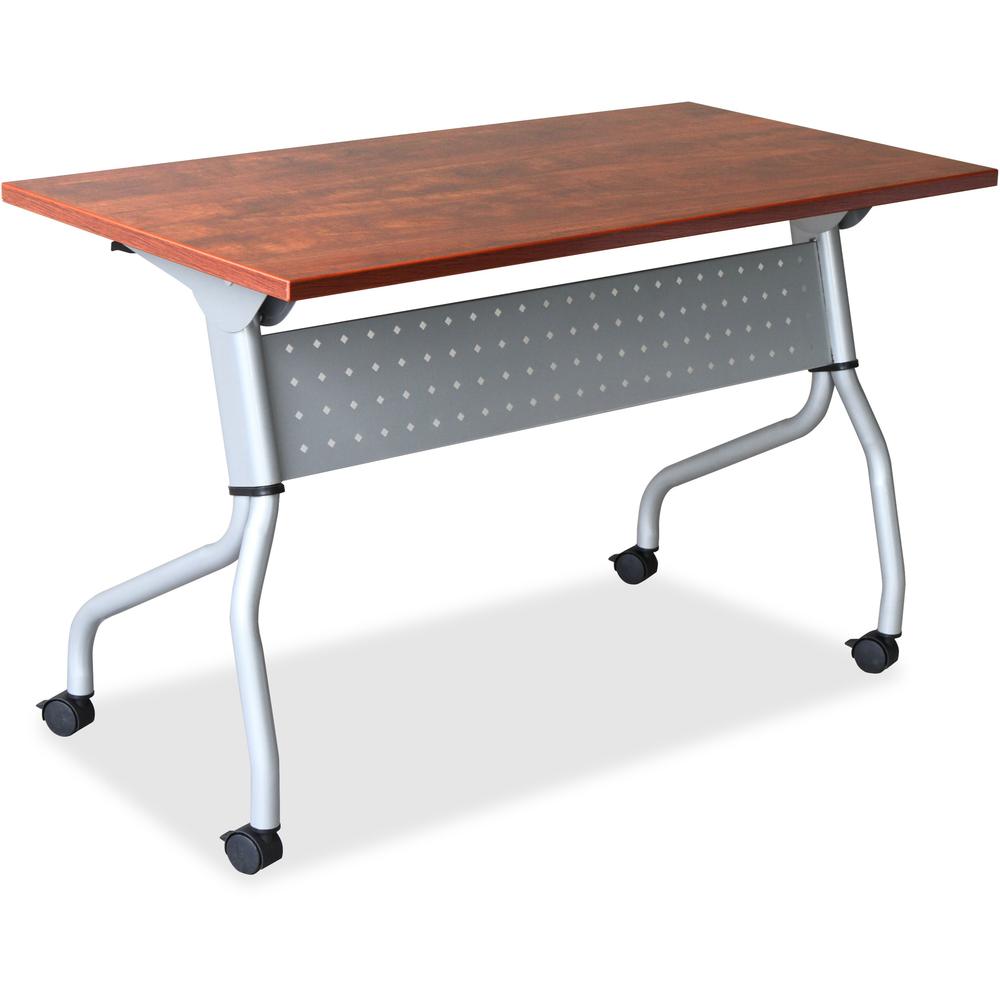 Lorell Flip Top Training Table - Rectangle Top - Four Leg Base - 4 Legs x 23.60" Table Top Width x 60" Table Top Depth - 29.50" Height x 59" Width x 23.63" Depth - Cherry - Nylon - Melamine Top Materi. Picture 1