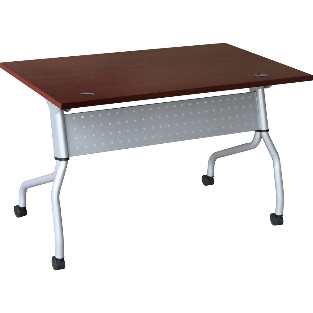 Lorell Flip Top Training Table - Rectangle Top - Four Leg Base - 4 Legs x 23.60" Table Top Width x 48" Table Top Depth - 29.50" Height x 47.25" Width x 23.63" Depth - Assembly Required - Mahogany - Ny. Picture 1
