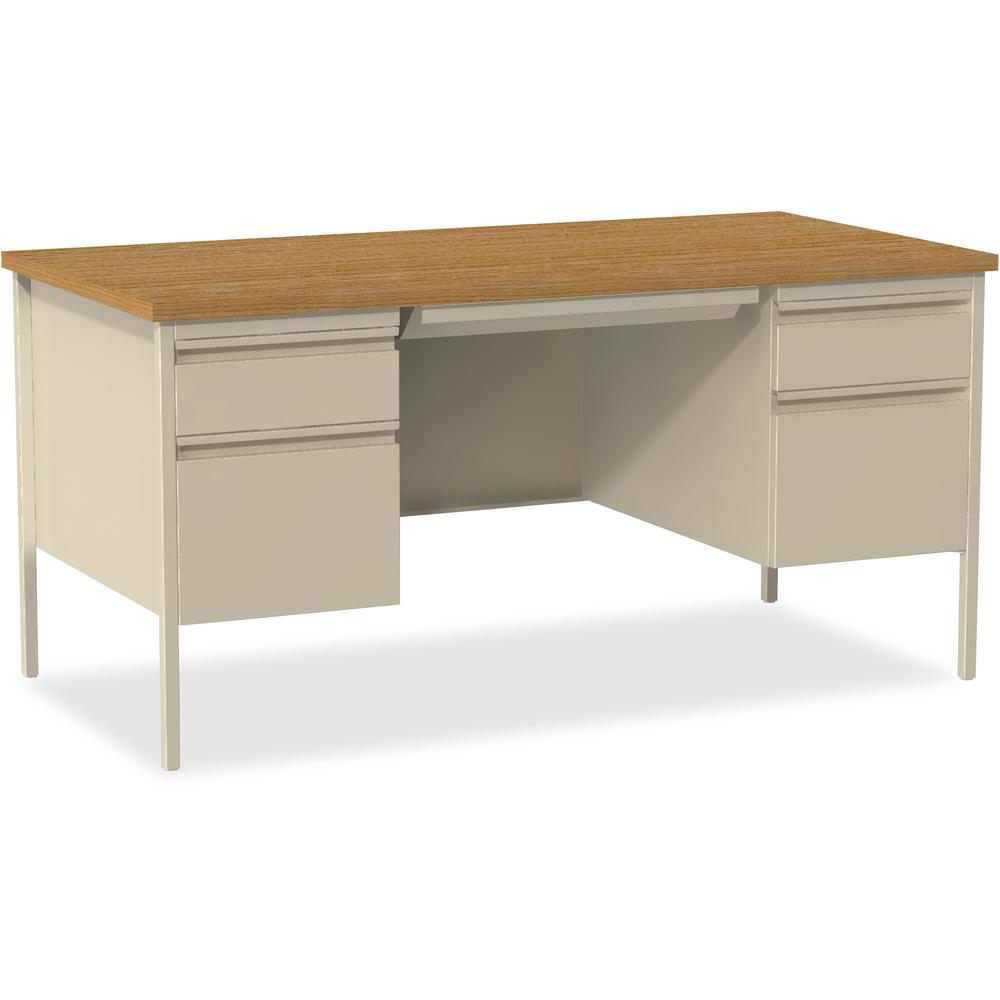 Lorell Fortress Series Double-Pedestal Desk - Rectangle Top - 60" Table Top Width x 30" Table Top Depth x 1.12" Table Top Thickness - 29.50" Height - Assembly Required - Oak, Oak Laminate, Putty - Ste. Picture 1