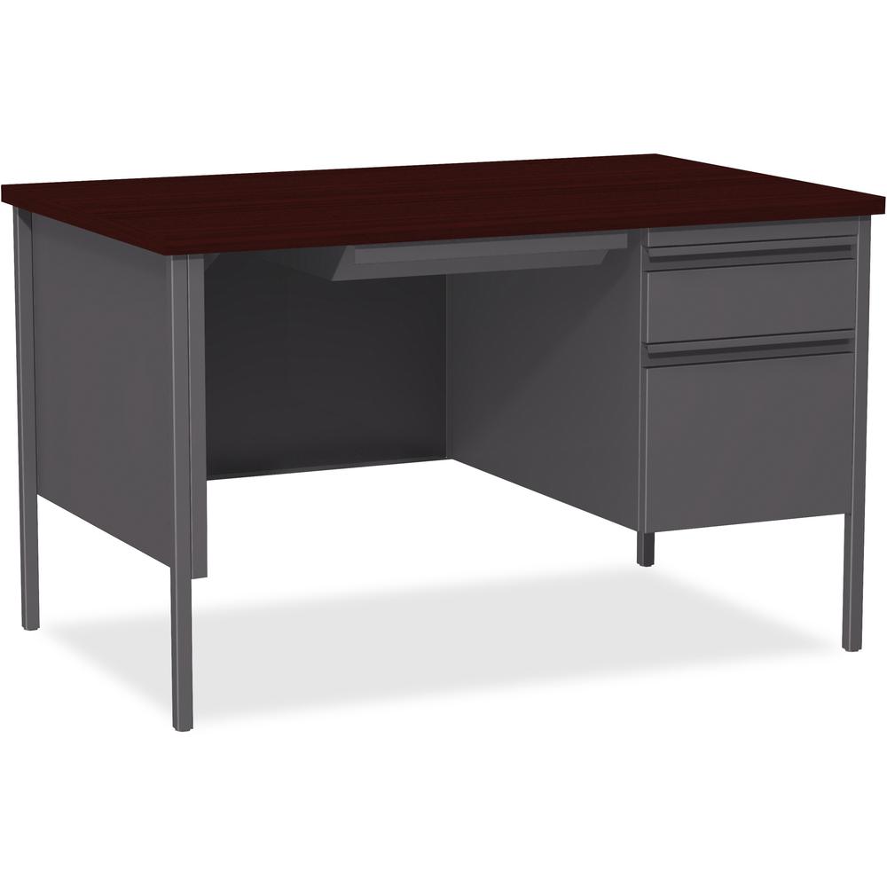 Lorell Fortress Series 48" Right Single-Pedestal Desk - Laminated Rectangle, Mahogany Top - 30" Table Top Length x 48" Table Top Width x 1.13" Table Top Thickness - 29.50" Height - Assembly Required -. Picture 1
