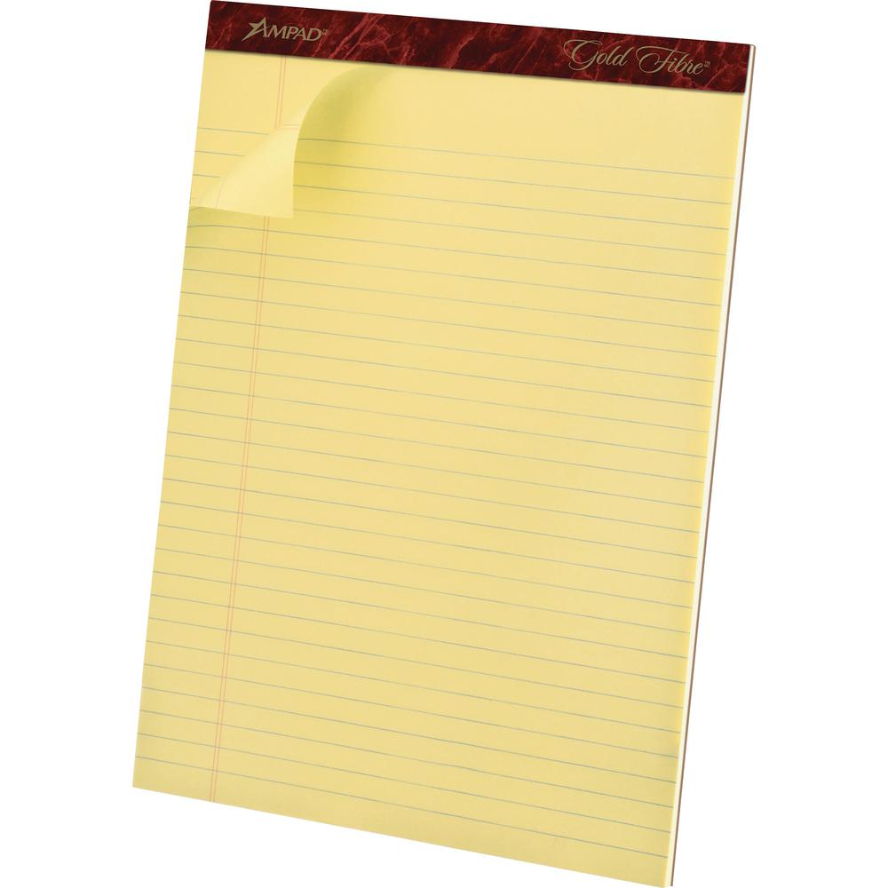 Ampad Gold Fibre Premium Rule Writing Pads - Letter - 50 Sheets - Watermark - Stapled/Glued - 0.34" Ruled - 16 lb Basis Weight - Letter - 8 1/2" x 11 3/4" - Yellow Paper - Bleed-free, Micro Perforated. Picture 1