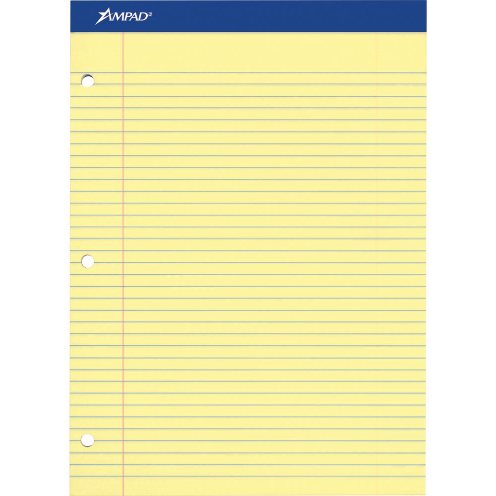 Ampad Double Sheet Writing Pad - 100 Sheets - 0.28" Ruled - 15 lb Basis Weight - Letter - 8 1/2" x 11"8.5" x 11.8" - Canary Yellow Paper - Micro Perforated, Stiff, Chipboard Backing - 1 / Pad. Picture 1