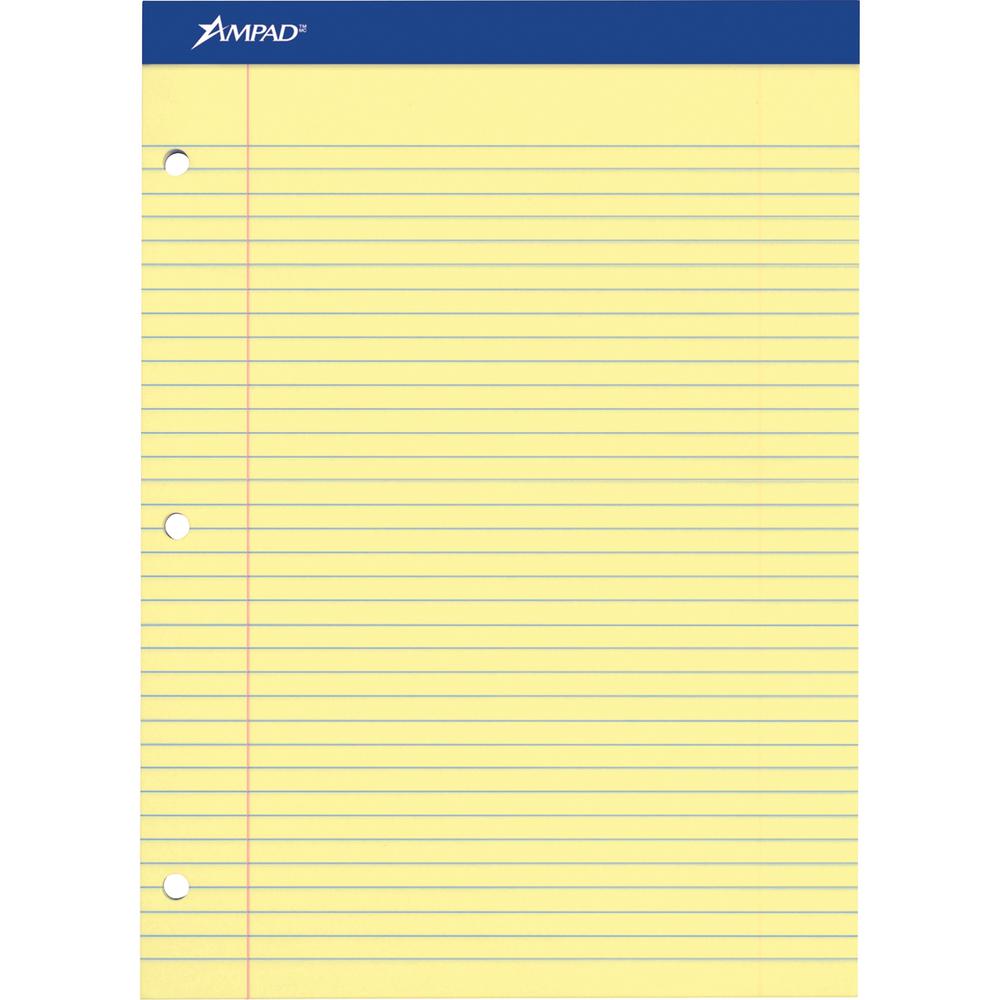 Ampad Double Sheet Writing Pad - 100 Sheets - 0.34" Ruled - 15 lb Basis Weight - Letter - 8 1/2" x 11"8.5" x 11.8" - Canary Yellow Paper - Micro Perforated, Chipboard Backing, Stiff, Tear Resistant - . Picture 1