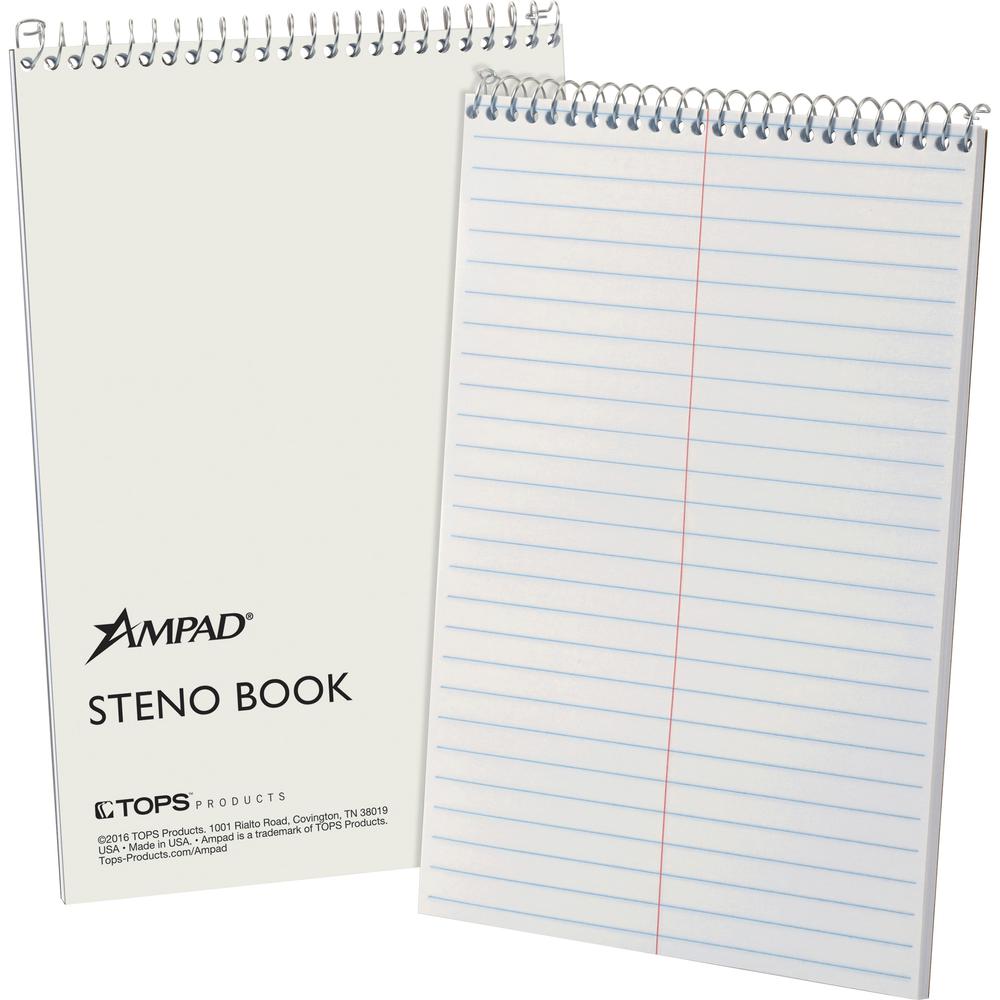 Ampad Kraft Cover Steno Book - 70 Sheets - Wire Bound - 0.34" Ruled - Gregg Ruled - 15 lb Basis Weight - 6" x 9" - White Paper - Kraft Cover - Chipboard Backing, Sturdy Cover - 1 Each. Picture 1