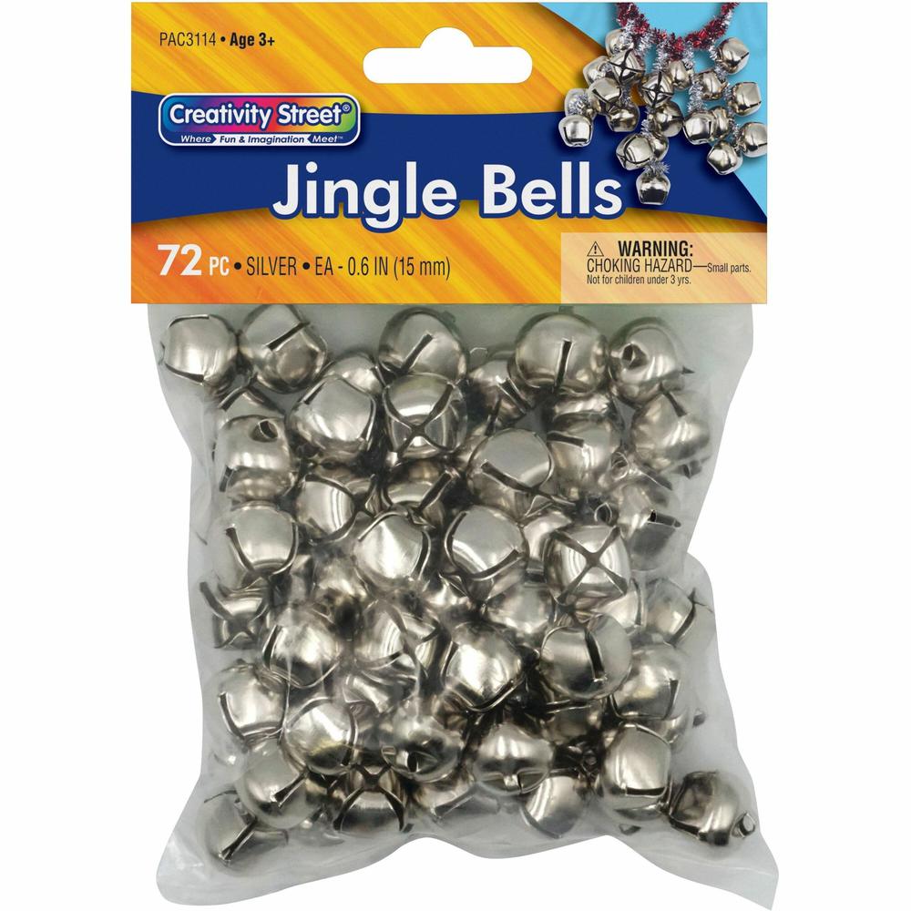 Creativity Street Silver Jingle Bells - Craft Project, Decoration - 72 Piece(s) - 0.59"Height x 6"Length - 72 / Bag - Silver. Picture 1