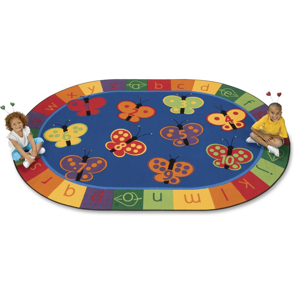 Carpets for Kids 123 ABC Butterfly Fun Oval Rug - 65" Length x 46" Width - Oval - Alphabet, Butterfly, Number. Picture 1
