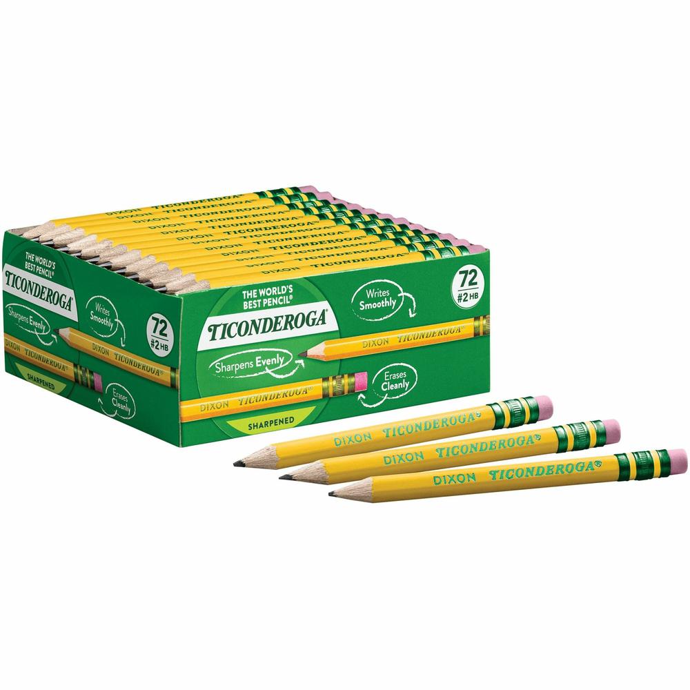 Ticonderoga Golf Pre-Sharpened No. 2 Pencils with Erasers - #2 Lead - Yellow Barrel - 72 / Box. Picture 1