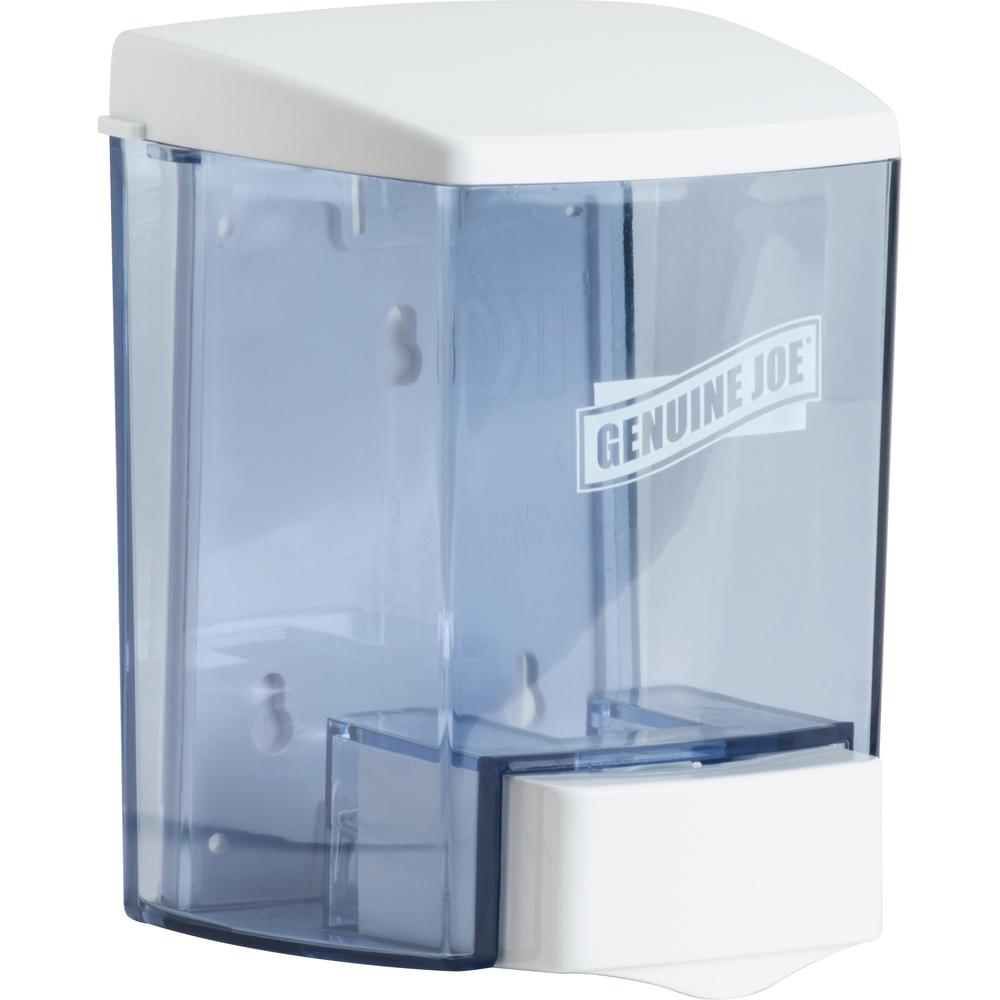 Genuine Joe 30 oz Soap Dispenser - Manual - 30 fl oz Capacity - See-through Tank, Water Resistant, Soft Push - 1Each. Picture 1