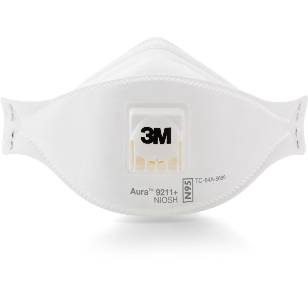 3M Aura Particulate Respirator - Particulate, Dust, Fog Protection - White - Comfortable, Adjustable Nose Clip, Disposable, Lightweight, Exhalation Valve, Collapse Resistant - 10 / Box. Picture 1
