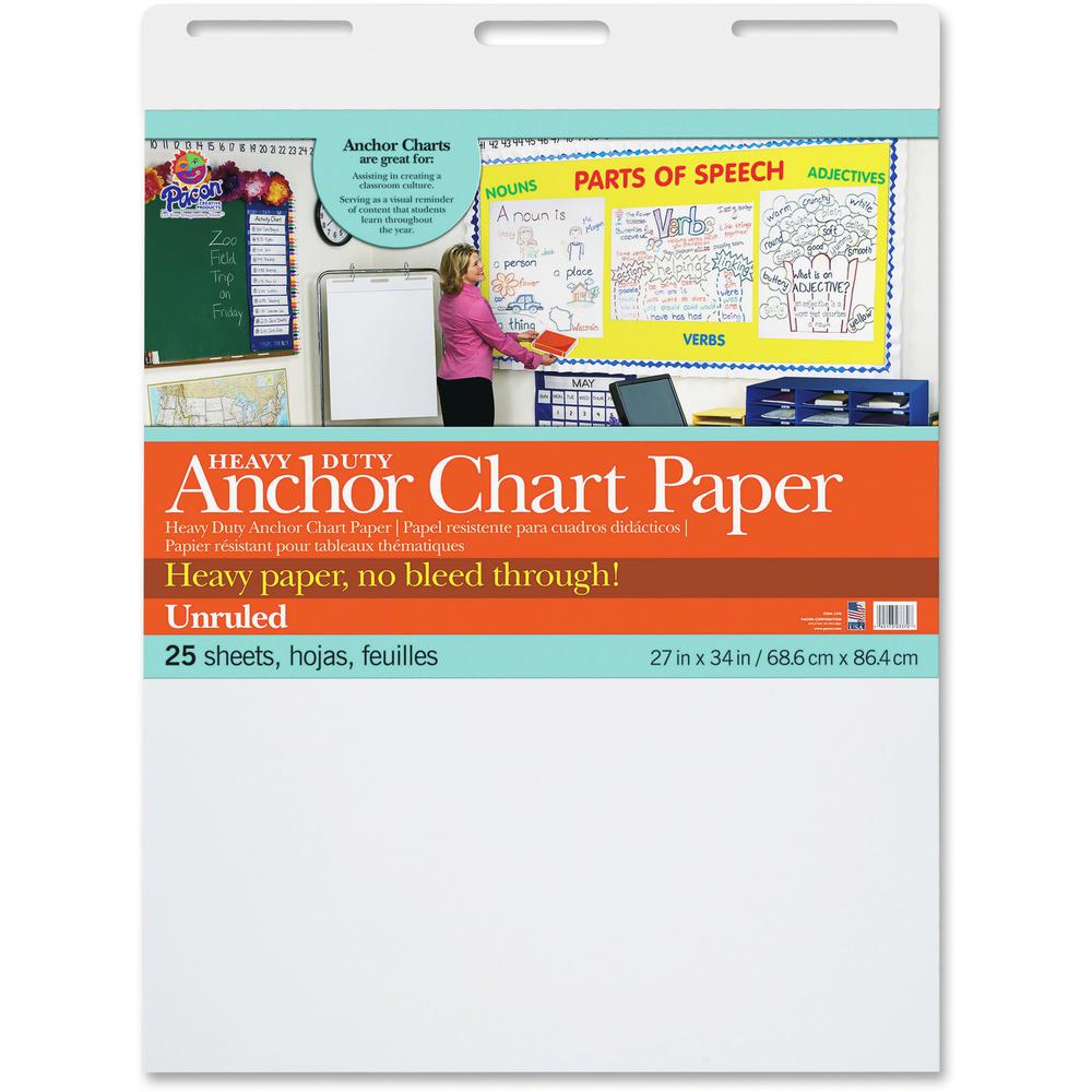 Pacon Heavy-duty Anchor Chart Paper - 25 Sheets - Plain - Unruled - 27" x 34" - White Paper - Heavy Duty, Resist Bleed-through, Recyclable, Built-in Carry Handle - 4 / Carton. Picture 1