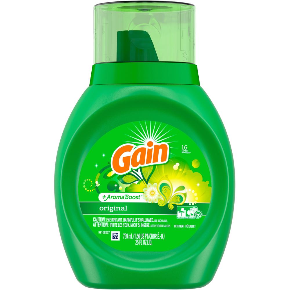 Gain Liquid Laundry Detergent - For Clothing, Laundry - 25 fl oz (0.8 quart) - Original Scent - 6 / Carton - Green. Picture 1