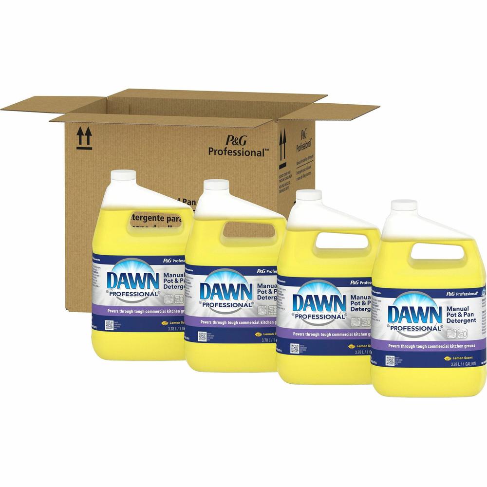 Dawn Manual Pot/Pan Detergent - 128 fl oz (4 quart) - Lemon Scent - 4 / Carton - Long Lasting - Clear. Picture 1