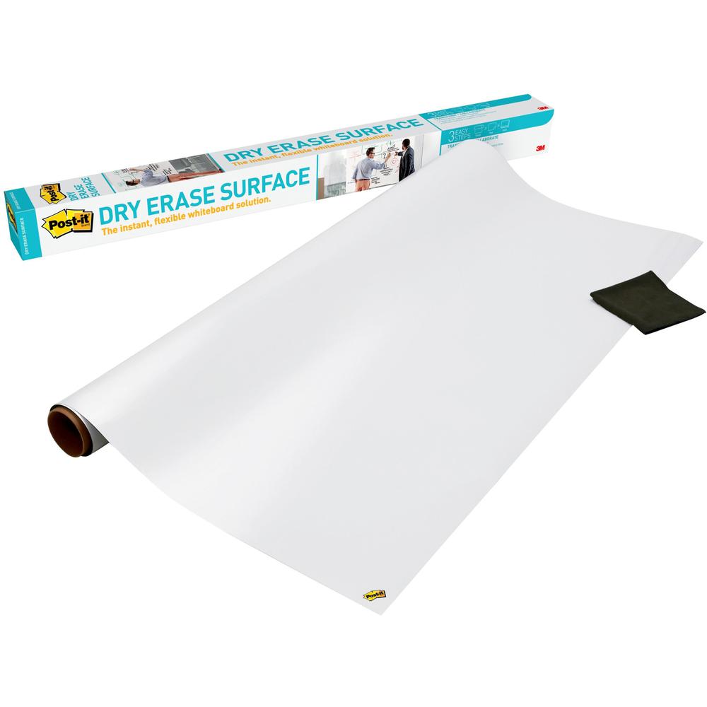 Post-it&reg; Self-Stick Dry-Erase Film Surface - White Surface - 36" (3 ft) Width x 48" (4 ft) Length - White Film - Rectangle - Flexible, Stain Resistant, Self-stick - 1 / Pack. Picture 1
